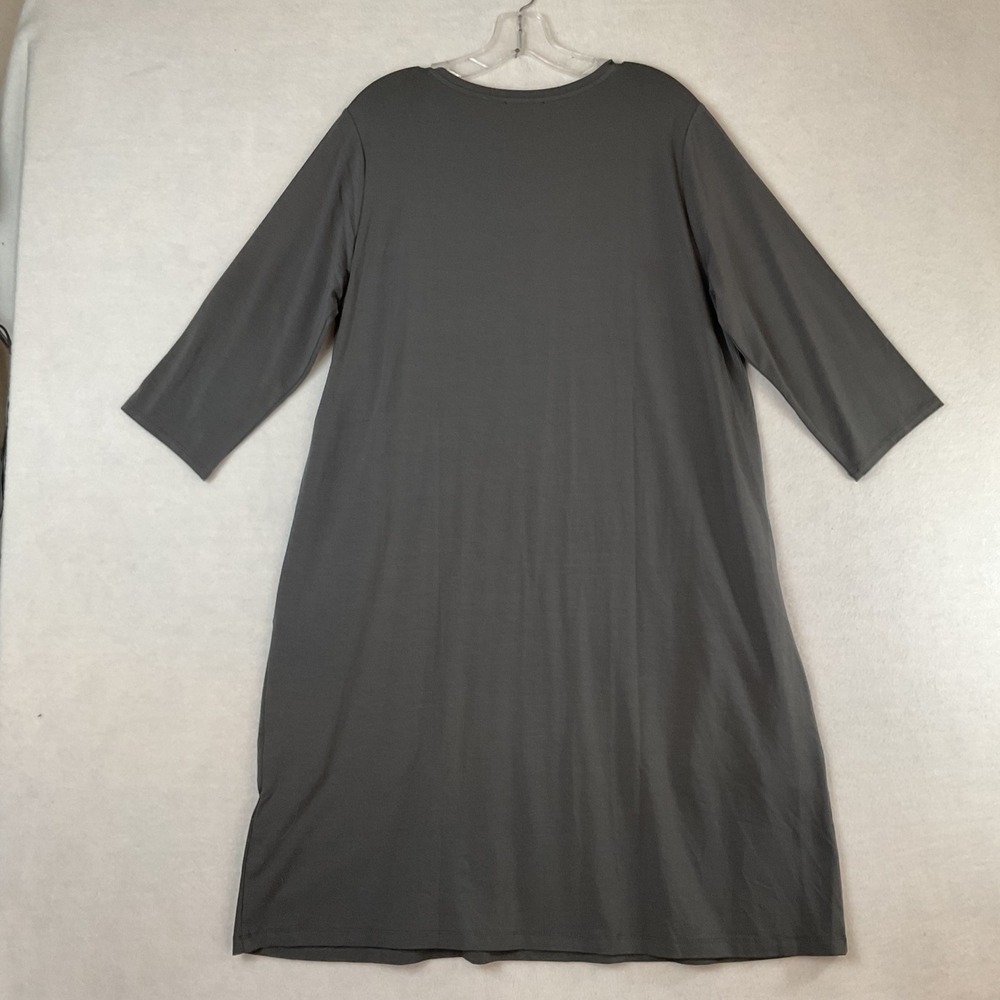 Eileen Fisher Metor Grey Tencel V-Neck A-Line Dress 3/4 Sleeve Pockets L NEW - Picture 4 of 10